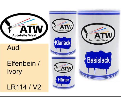 Audi, Elfenbein / Ivory, LR114 / V2: 500ml Lackdose + 500ml Klarlack + 250ml Härter - Set, von ATW Autoteile West.